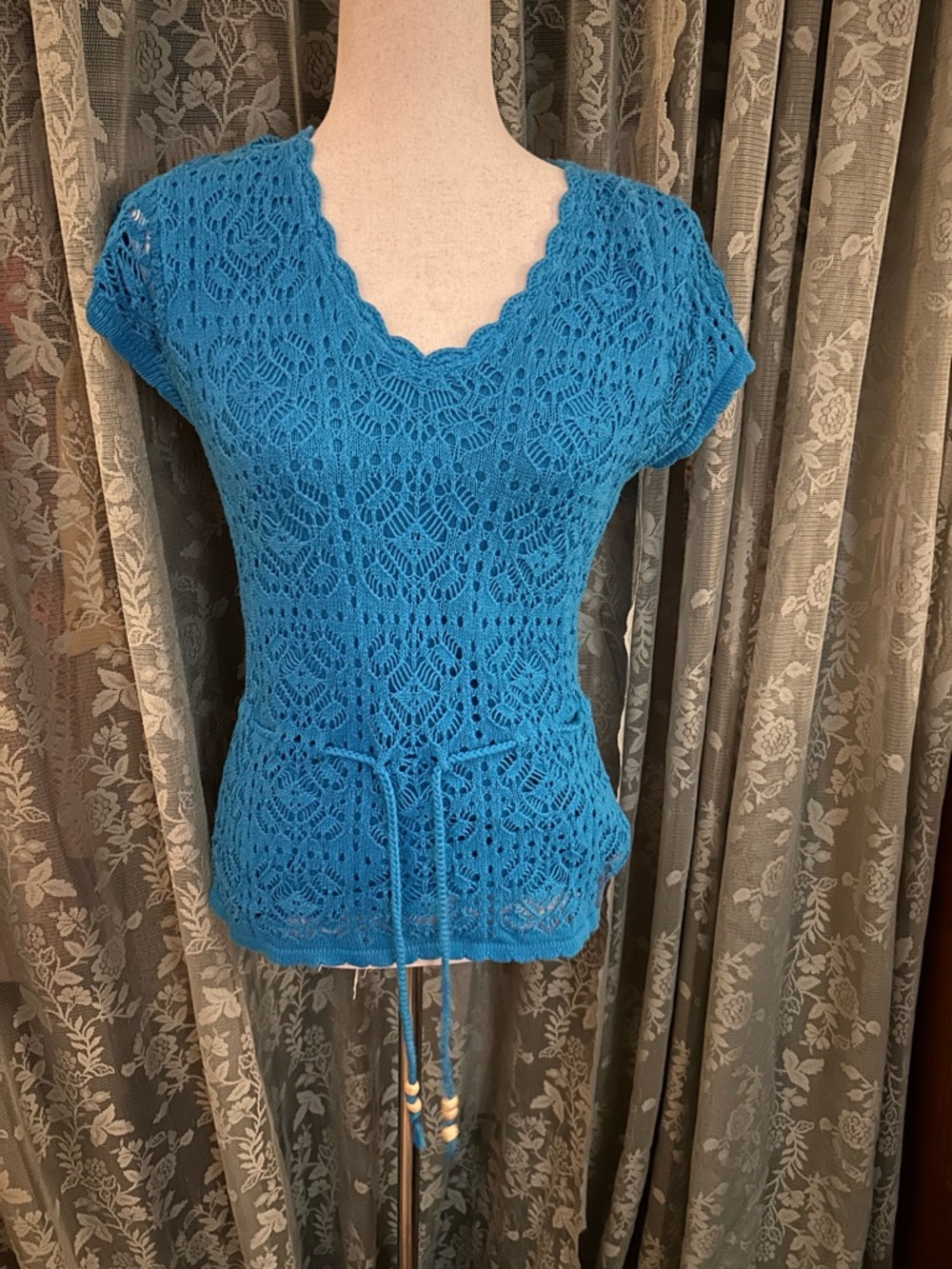 Y2K Hand Crochet Blue Top 100% Cotton